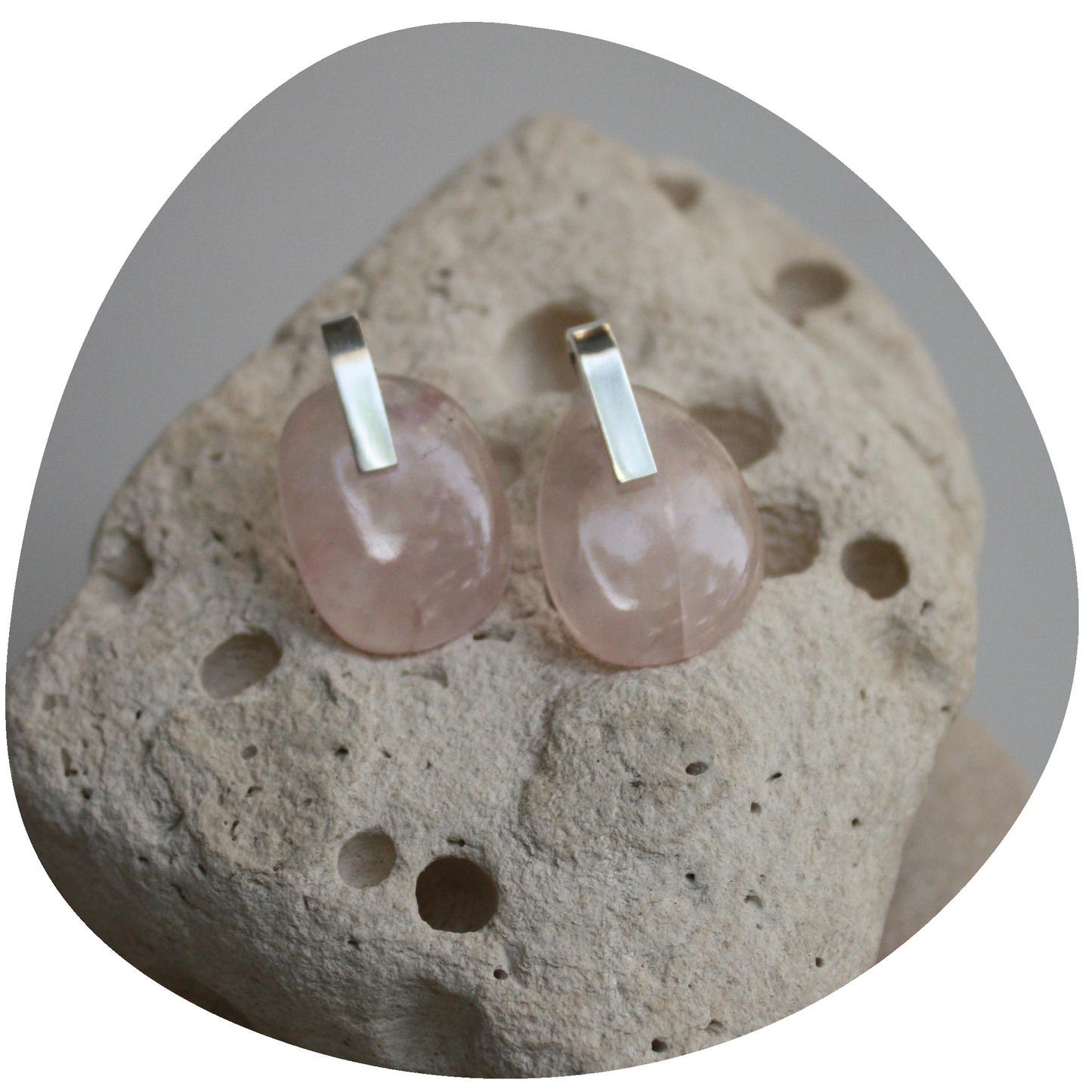 Rose Quartz Pebble Stud Earrings
