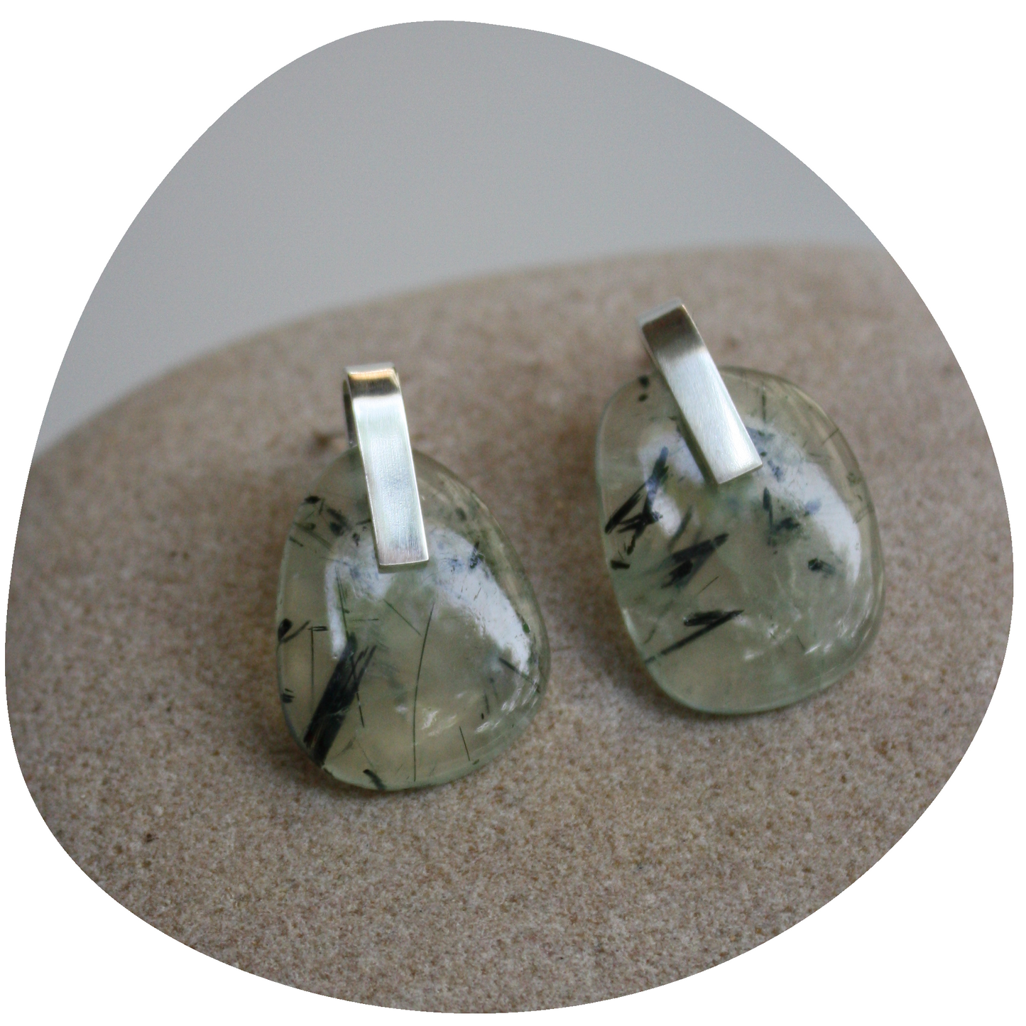 Prehnite Pebble Stud Earring